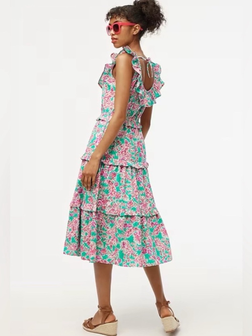 J. Crew Teal and Pink Floral Ruffle Maxi Dress